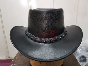 หมวกคาวบอยสไตล์ตะวันตกของผู้ชายหนังแท้ลายเต็มทนทานพร้อมลายนูนนกอินทรีสำหรับตกปลาสไตล์ตะวันตกคลาสสิก - Product Image 3