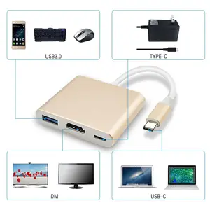 3 in 1 USB-C 3.1 maschio a femmina tipo-c convertitore 4K HDTV USB c adattatore stazione di ricarica per più dispositivi Usb 2.0 Hub