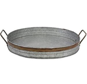 Plateau de service en métal galvanisé gris avec bordure brune élégante Parfait pour la maison et les accessoires de restaurant Poignées légères - Product Image 1