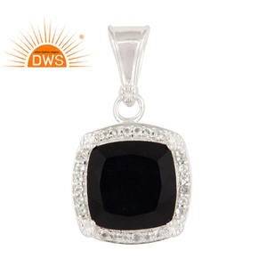 Solid 925 Sterling Silver Women's Pendant Jewelry Wholesaler Cushion Cut Black Onyx Gemstone Pendant White Topaz Wedding Jewelry - Product Image 1
