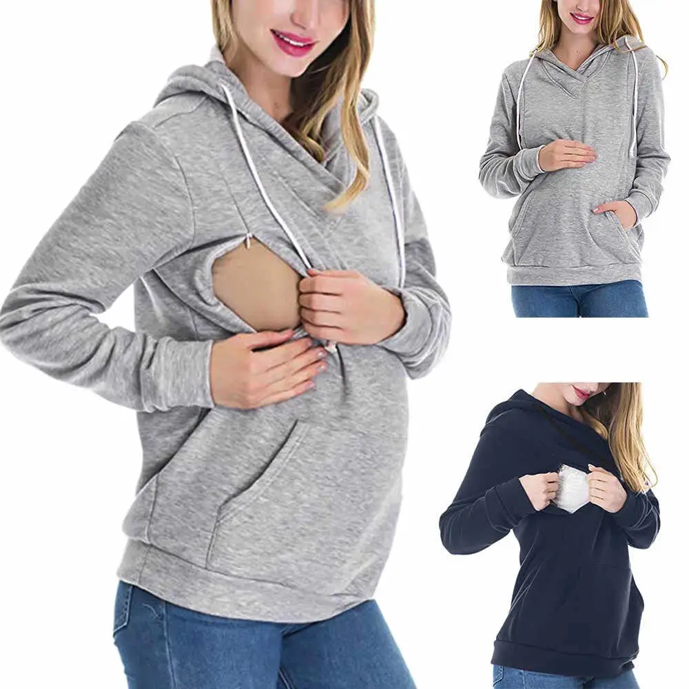 女性妊娠中の母乳育児女性パーカーサイドロングジッパーマタニティナーシングパーカースウェットシャツ