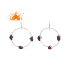 Diseño hecho a mano plata de ley fina rubí natural piedra preciosa aro pendiente joyería para mujer regalo para ella - Product Image 1