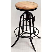 Vintage Industriestil Verstellbarer Barhocker aus Leder und Holz für Küche, Hotel, Wohnzimmer, Schlafzimmer, Outdoor, Zuhause, Krankenhaus, Fitness-Studio