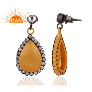 Pear Cut Crystal Gemstone <b>Dangle</b> <b>Earring</b> with White Zirconia Jewelry Supplier 18k Gold Plated Sterling <b>Silver</b> Jewelry - Product Image 2