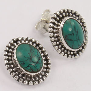 Boucles d'oreilles pendantes en pierres précieuses turquoise avec ensemble de lunette en argent sterling massif 925 mignon Vintage boucle d'oreille bijoux faits à la main - Product Image 1