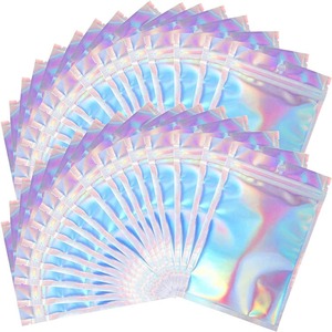 Customized printed mini transparent smell proof plastic ziplock packaging holographic bags