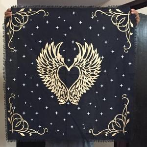 Modern 18 Inches Handmade Cotton <b>Table</b> <b>Cloth</b> Cover with Heart Angel Wings <b>Black</b> Gold Tarot Spread for Indian Consigners - Product Image 4
