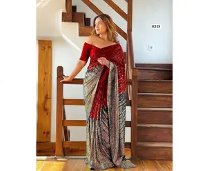 Hot Selling Fancy Trending Designer Party Wear Georgette Sequence Embroidery Work Saree For Women Wholesale Online Shopping