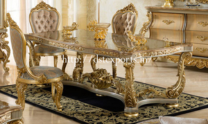 Juego de comedor de talla Floral de diseño clásico Juego de mesa de comedor francés en oro antiguo Polaco Juego de comedor de talla barroca italiana - Product Image 6