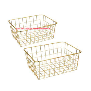 Corbeille à fruits rectangulaire en métal écologique faite à la main, ensemble de 2, nouveau design doré, sur mesure - Product Image 2