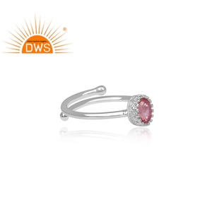 แหวนพลอยบุษราคัมสีชมพูทรงไข่ตัด925แหวนเงินสเตอร์ลิงผู้ผลิตเครื่องประดับ - Product Image 3