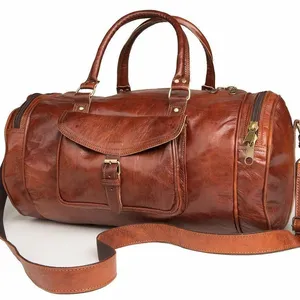 Online Store Genuine Goat Leather Round Travel Men Bag Luggage Gym Duffel Travel Bags