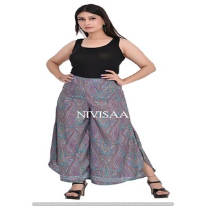 Đẹp màu tím bên cắt thiết kế Bohemian Paisley in lụa <span class=keywords><strong>viscose</strong></span> vải quần plazo Kích thước miễn phí plazo quần cho phụ nữ - Product Image 1