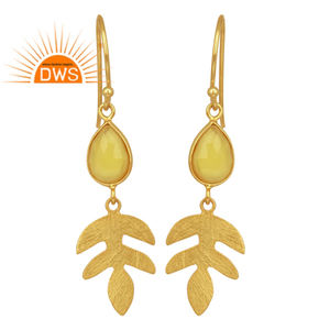 Calcédoine jaune balancent plaqué or en argent Sterling boucle d'oreille bijoux en pierres précieuses pour les femmes cadeau pour sa Collection délicate - Product Image 1