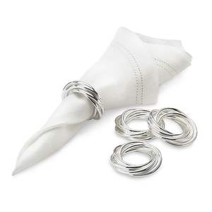 Looped <b>napkin</b> ring holder in round shape <b>silver</b> color brass metal tableware perfect elegant table setting restaurant hotel use - Product Image 1