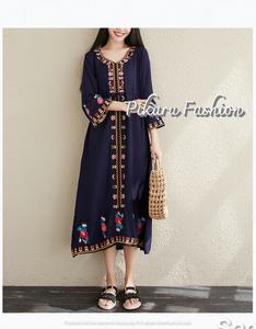 Robe maxi pour occasions estivales, manches longues, broderie, vêtements bohèmes, robes à fleurs tendance - Product Image 3