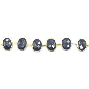 Black <b>Onyx</b> Oval Shape Silver Bezel Gold Plated Center Drilled 10 Beads Strand - Product Image 2