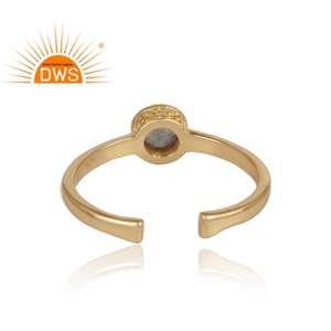 Round Cut Labradorite Gemstone <b>Ring</b> 925 Sterling Gold Plated <b>Silver</b> <b>Statement</b> <b>Ring</b> Jewelry Wholesaler - Product Image 4