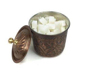 Pot à épices et à herbes en cuivre antique sculpté à la main turc, aspect safran, contenant, sucrier - Product Image 5