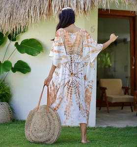 Vestido Kaftán de Diseño Ligero de Una Pieza para Mujer, con Cuello en V y Encaje de Rayón Suave, Estampado Tie Dye - Product Image 2