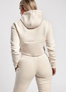 โลโก้ที่กำหนดเองผู้หญิงผ้าฝ้ายโพลีเอสเตอร์Two Piece Crop Top HoodieและJoggerชุดสำหรับสตรี - Product Image 4