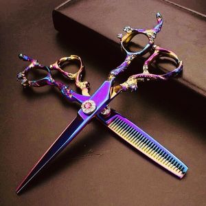 Ciseaux de barbier professionnels OBEXA en acier inoxydable avec poignée dragon – Kit de ciseaux à effiler – Outils de coiffure professionnels - Product Image 1