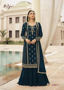 Dernier modèle de costume Salwar Plazzo brodé de style indien et pakistanais pour femmes, idéal pour les mariages et les fêtes - Product Image 2