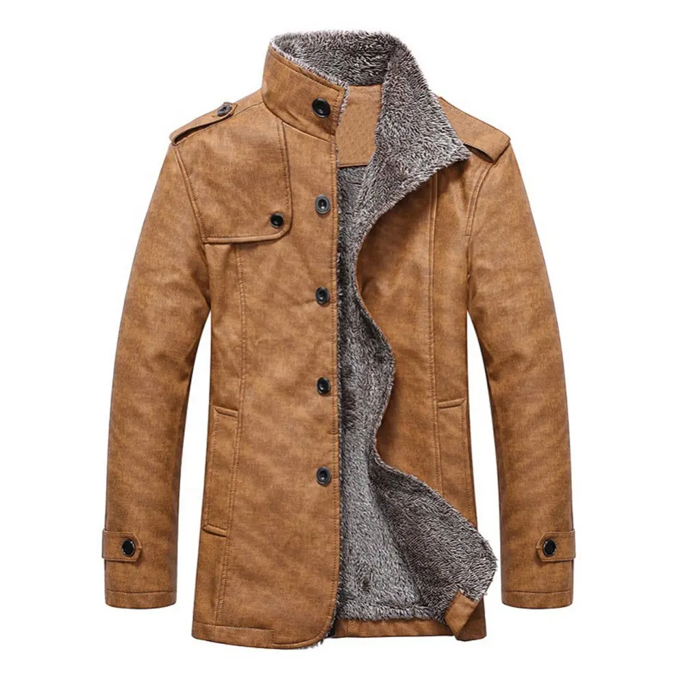 Jaqueta de couro para motocicleta, jaqueta coreana de couro para homens, roupas de inverno à prova de vento, com capuz, média longa
