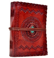 Cuaderno de Cuero Genuino con Piedra Lapislázuli, Libreta de Viajero, Cosido a Mano con Hilo, Papel de Algodón, 120 Hojas, NUEVO