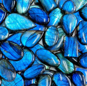 Labradorite sculptée cuivre violet, cabochon rond de 12mm, lampe flash led bleue, timbre blanc, rouge et bleu - Product Image 5