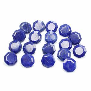 Cabochon à facettes en Lapis Lazuli naturel 17x17 MM forme ronde pierre précieuse de couleur bleu et argent pour la fabrication de bijoux - Product Image 3