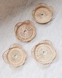 New Set Eco-Friendly Rattan Coaster with Shell Whitewashed Round Brown/Grey Minimalist 8cm/10cm 1cm Thick Carton From Vietnam - Product Image 2