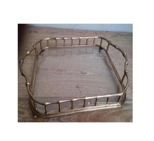 Plateau de service en métal en bois fini or de conception classique plateau de fruits en bambou moderne arabe unique plateaux de service de nourriture décoratifs - Product Image 1