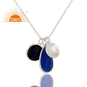 Blue Aventurine And Corundum Gemstone <b>Charm</b> Pendant Designer Sterling <b>Silver</b> Necklace Fine Jewellery Classic Collection - Product Image 2