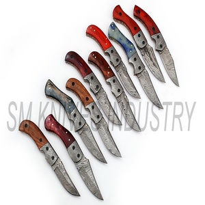 มีดพกพาทำมือพับได้เองพร้อมปลอกหนังผสมมีดเหล็กดามัสกัส10ชิ้น59-60HRC (Smk1253) - Product Image 5