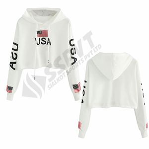Sudadera con capucha para mujer, con estampado de bandera americana, Tops cortos, Jersey, Top - Product Image 3
