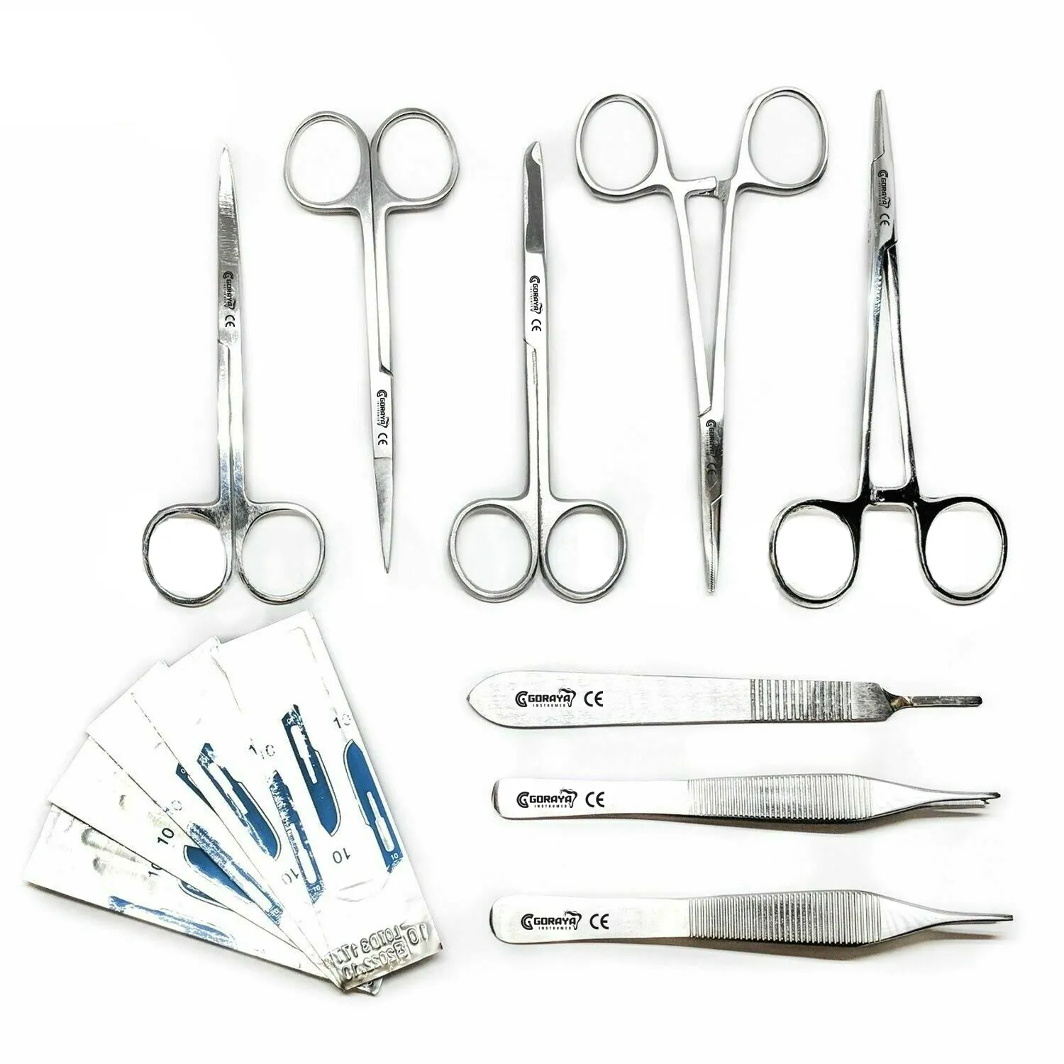 Vendita calda GORAYA tedesco 8 pezzi sutura lacerazione studente di medicina strumenti chirurgici Set Kit + lama #10 CE approvato ISO