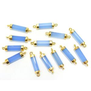 Conector de Calcedonia azul chapado en oro, 24 a 26 MM con forma de tubo de rescate - Product Image 2