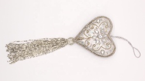 Accessoire décoratif pour arbre de noël, cœur ethnique, rouge, fait à la main, ornement, 1 pièce - Product Image 3