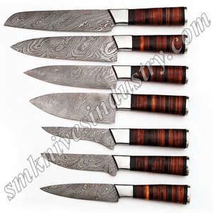 Juego de cuchillos de cocina de 7 piezas con mango redondo de acero de Damasco hecho a mano con estuche de cuero, incluye cuchillos de Chef (SMK1059) - Product Image 5