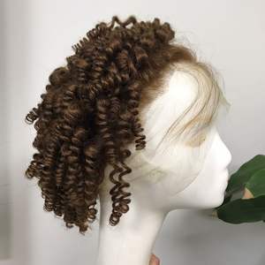 Peluca de encaje transparente, Color marrón, pelo Remy virgen rizado, extensión de cabello humano de alta calidad, precio al por mayor - Product Image 4