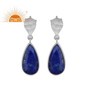 Pendientes de Plata de Ley 925 con Textura de Piedra Preciosa de Lapislázuli Natural, Proveedor de Pendientes de Plata Fina - Product Image 1