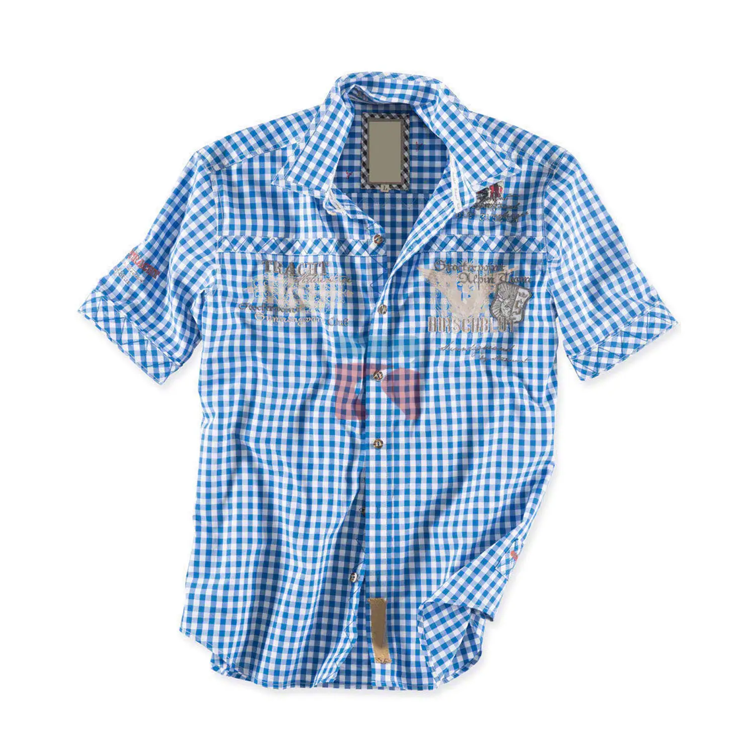 Men Bavarian Shirt Full Sleeve Long Oktoberfest Costume Sky Blue Check Outfit (Trachten Lederhosen Shirt)