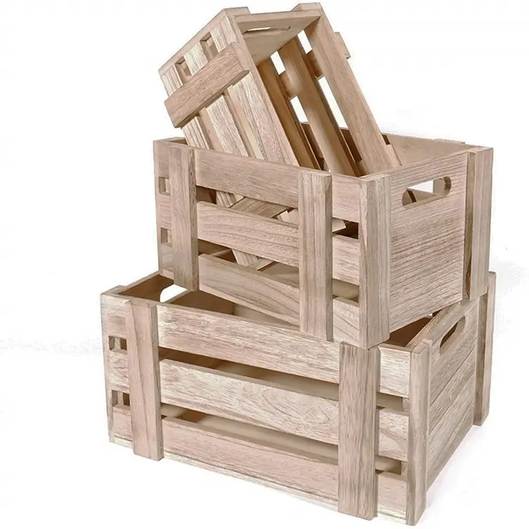 Chic rustic style flower plant storage wooden crates cheap unfinished