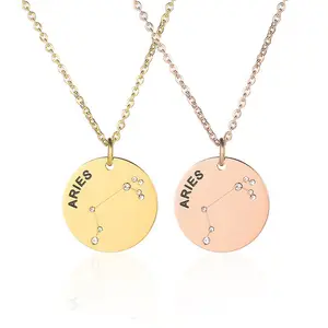 Low MOQ 10pcs Bulk girls stainless steel horoscope pendant zodiac sign necklace libra