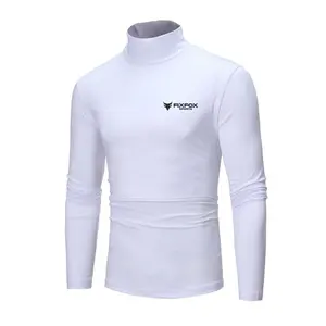FIXFOX Men's <b>White</b> Turtleneck <b>Long</b> <b>Sleeve</b> Sporty <b>T</b>-<b>Shirt</b> Slim Fit Quick Dry Crocheted Polyester Cotton Eco-Friendly - Product Image 1