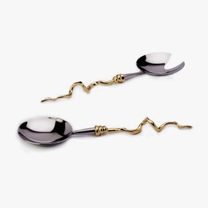 Brass <b>Swing</b> Designer Handle Salad Serving <b>Set</b> Stainless Steel Silver Polished Cutlery Salad Server Fork and Spoon <b>Set</b> - Product Image 1