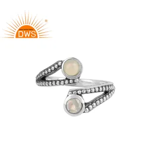 Oxidized Entwined 925 Silver Ring Jewelry Manufacturer Rainbow Moonstone & Ethiopian Opal Gemstone Statement Supplier