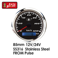 Autogauge GSP120-85-GPS 85mm GPS Elektrik 120 KMH Speedometer Jarum Digital Odometer Bezel Baja Tahan Karat SUS 304 12~24V