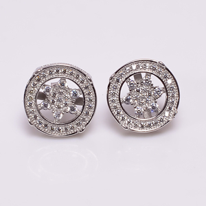 Premium Shimmer Diamond <b>Stud</b> <b>Earrings</b> Fashion Jewelry Glamorous Diamond Halo <b>Stud</b> <b>Earrings</b> | Sparkling Round Cut Crystal Jewelry - Product Image 1